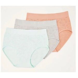 Breezies Set of 3 Lace Effects Seamless High Cut Panties Raindrop sz M NEW# C780